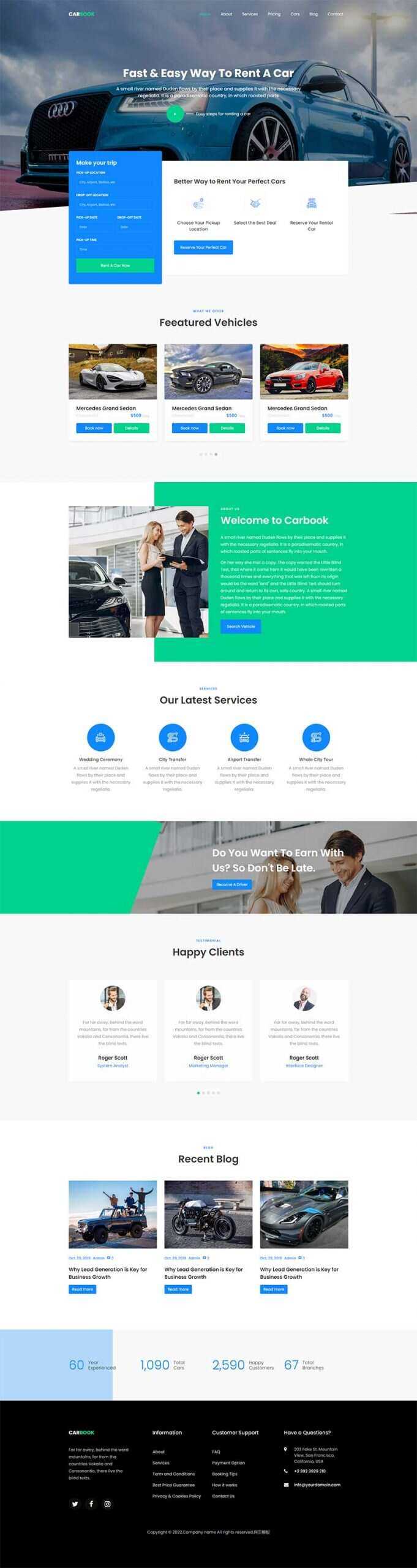 Bootstrap4汽车接送租赁服务网站html模板 - 天能资源
