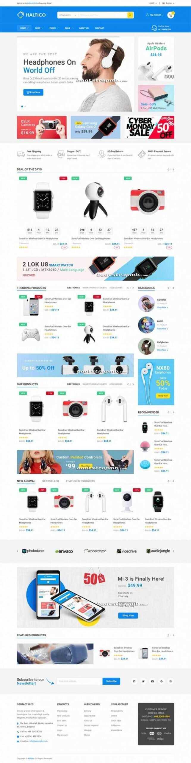 蓝色Bootstrap4大型响应式数码产品设备商城 - 天能资源