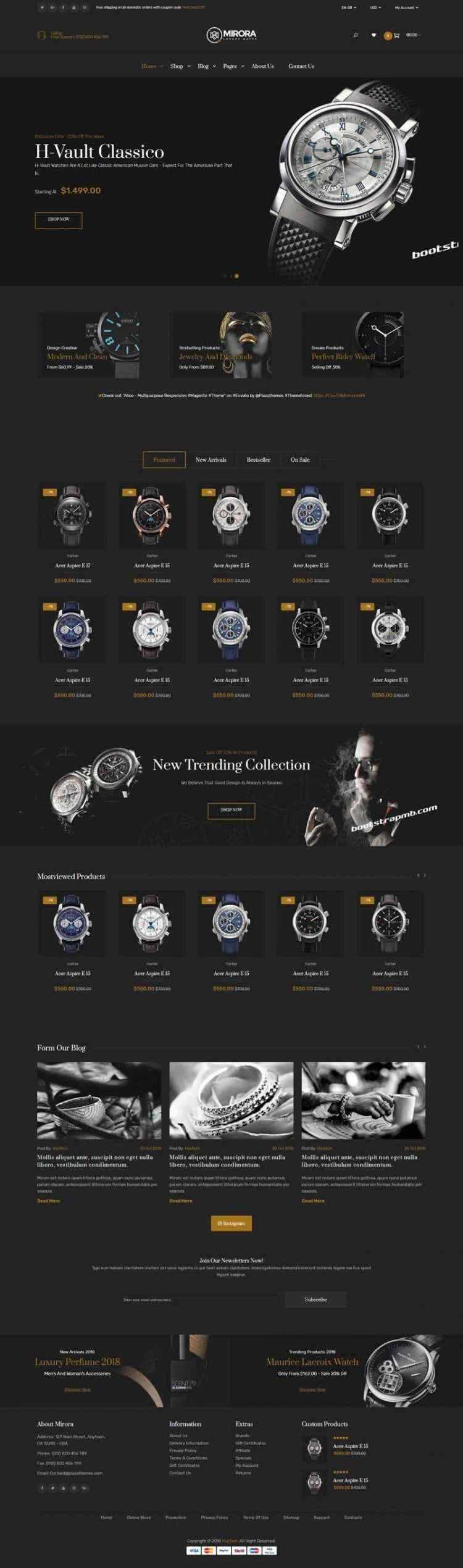 Bootstrap黑色响应式奢侈品手表商城网站 - 天能资源