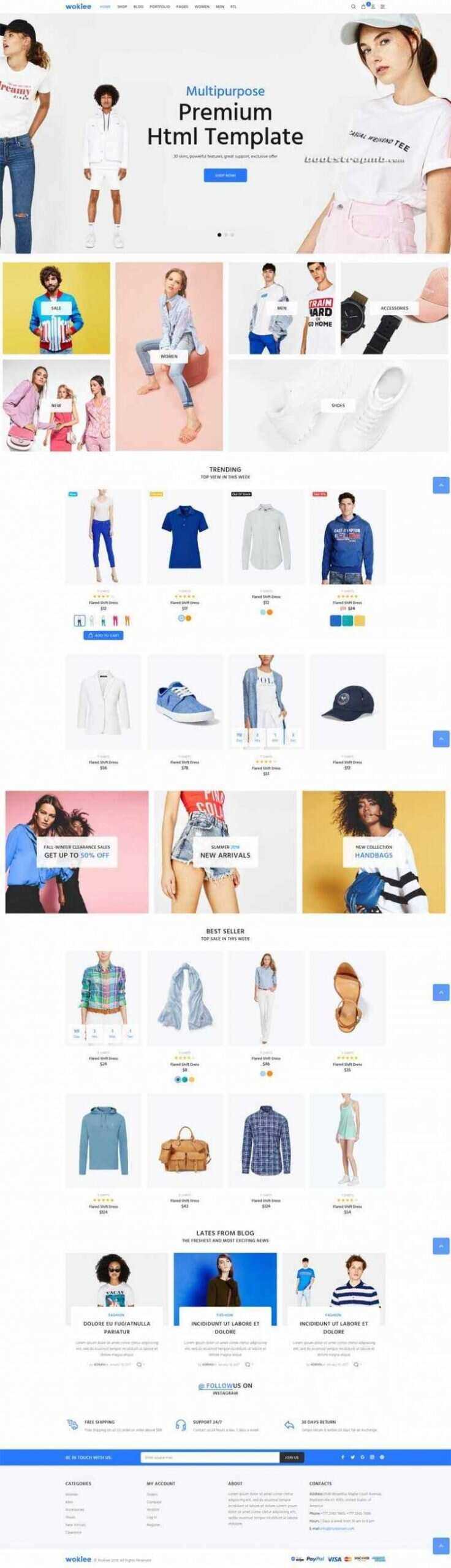 蓝色宽屏Bootstrap响应式服装购物商城 - 天能资源