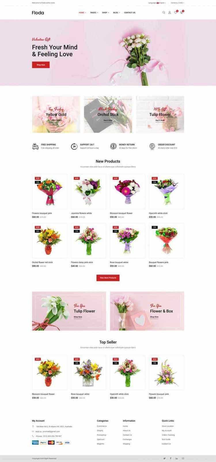 Bootstrap红色精美响应式鲜花花店电商网站 - 天能资源