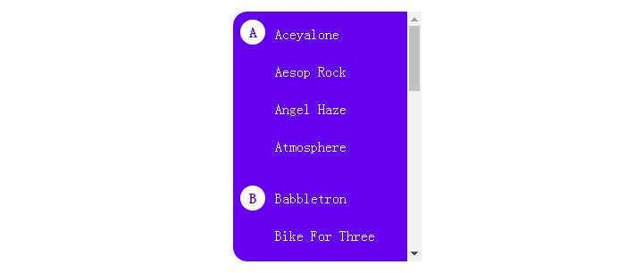 js+css3侧边栏滚动显示首字母索引特效 - 天能资源