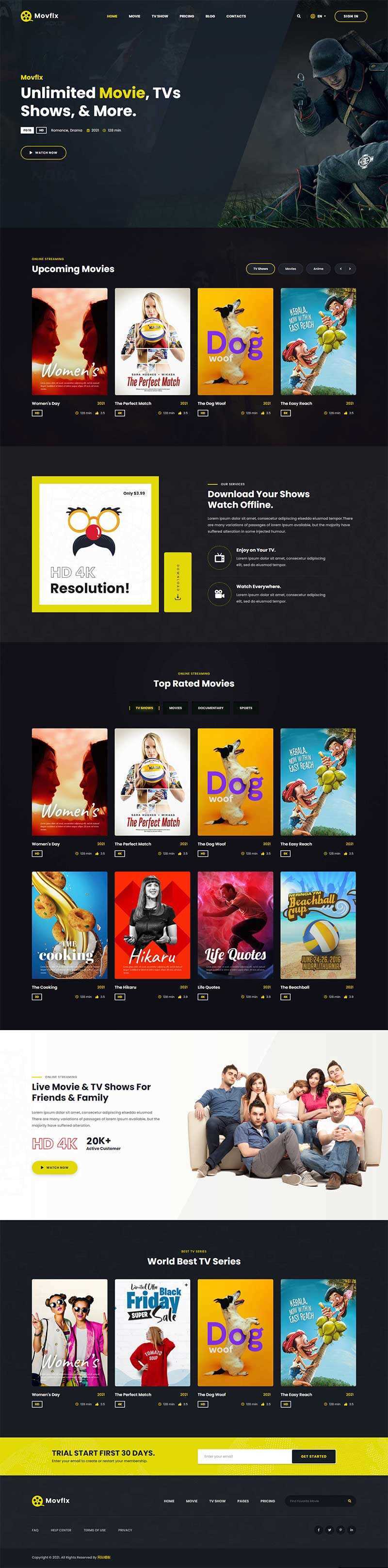 响应式在线影院视频平台HTML5模板 - 天能资源