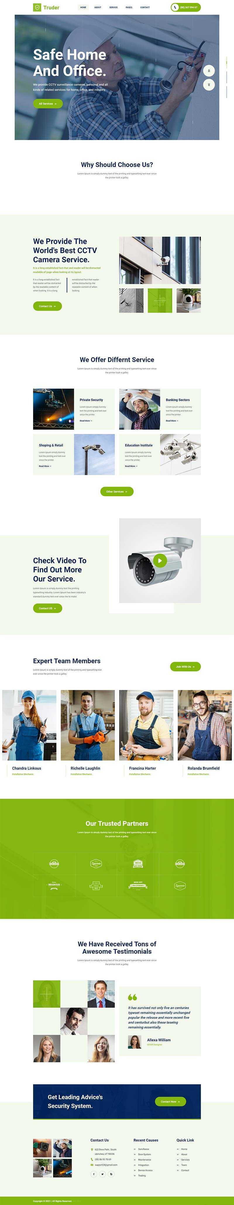 绿色风格视频监控安装安防公司网页模板 - 天能资源