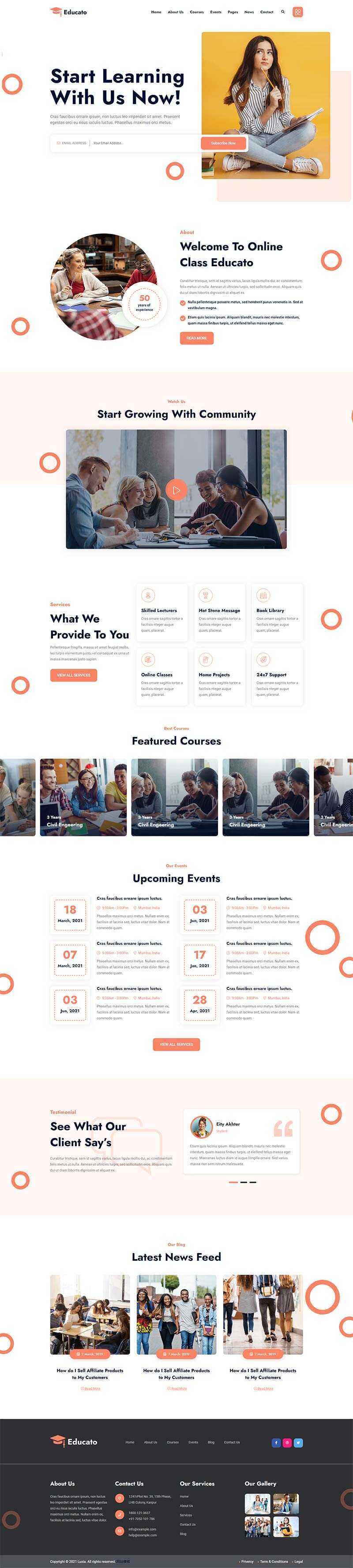 橘黄色响应式在线学习教育企业网站html模板 - 天能资源