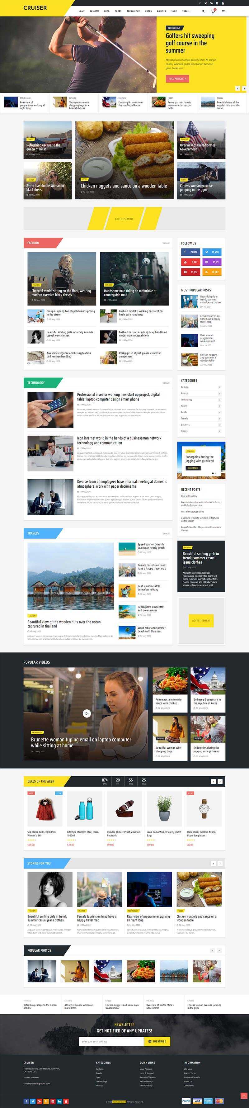 黄色响应式时尚资讯博客网站HTML模板 - 天能资源