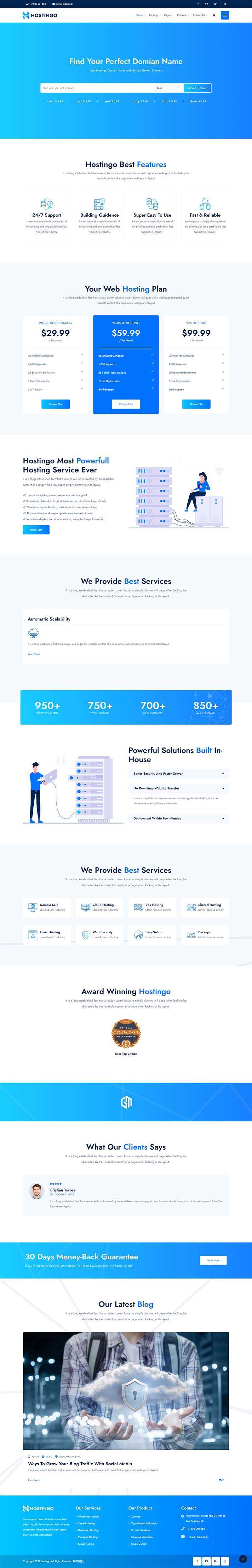 蓝色风格IDC服务器主机托管网站html模板 - 天能资源