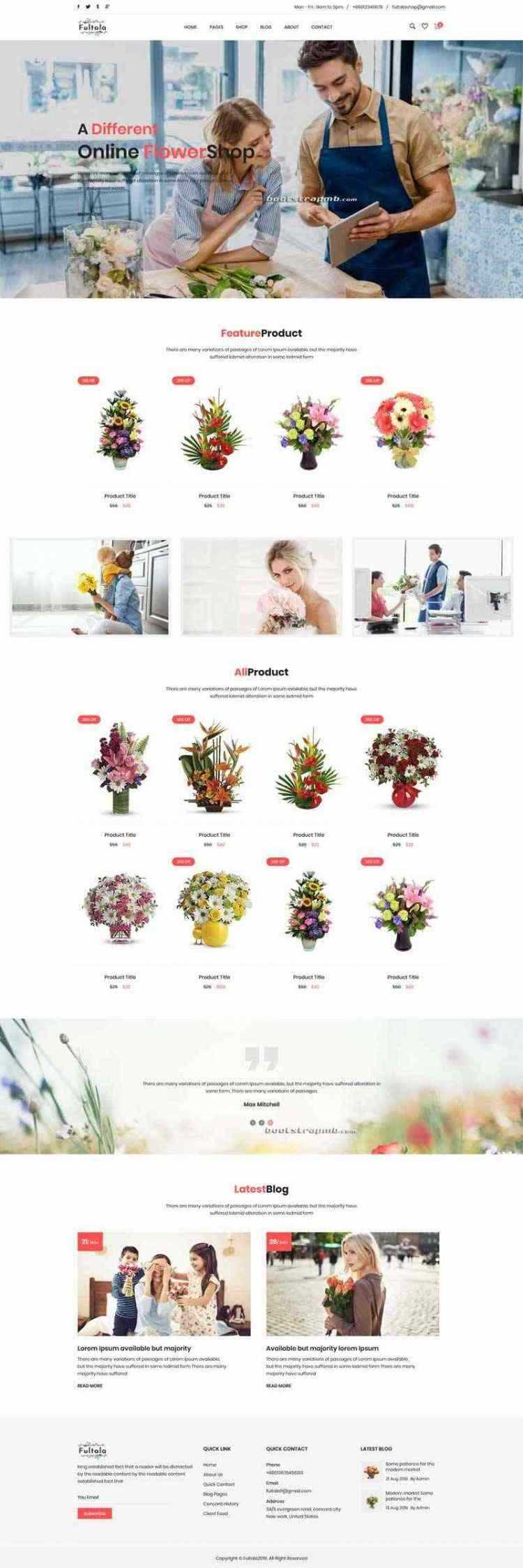Bootstrap英文外贸响应式鲜花预订网电商 - 天能资源