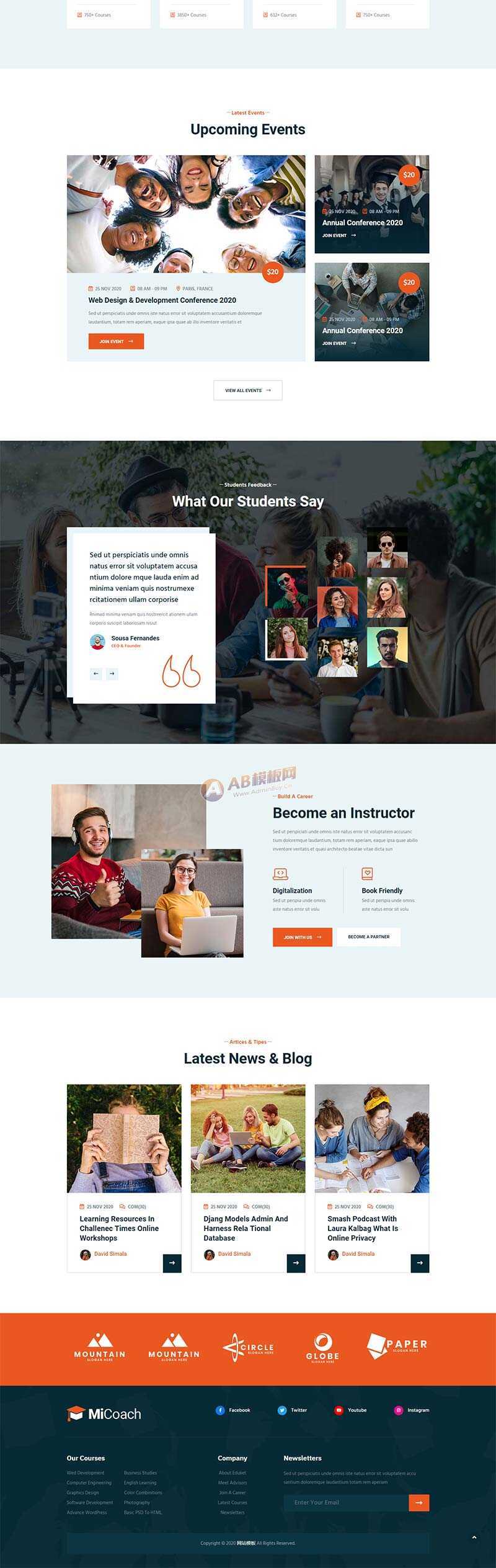 响应式在线课程教育培训行业网站HTML5模板 - 天能资源