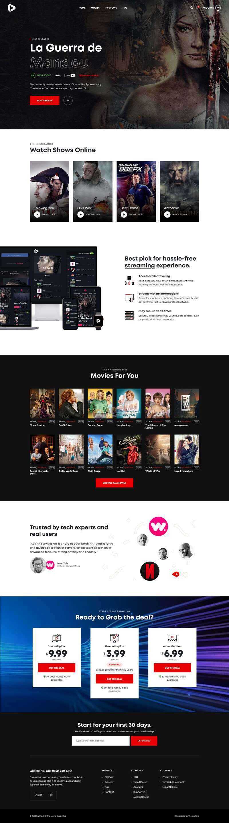 Bootstrap在线3D高清影院视频网页模板 - 天能资源