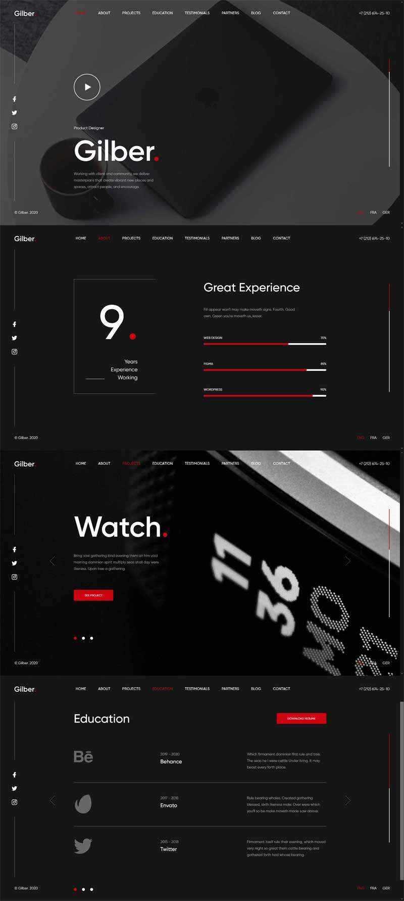 个人简历作品展示全屏滚动html模板 - 天能资源