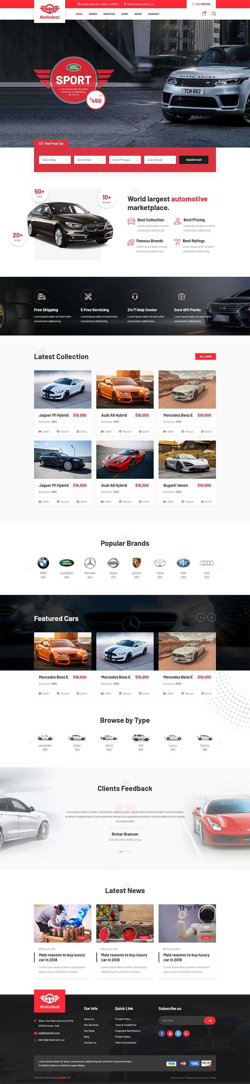 红色大气的汽车销售交易平台网页html模板 - 天能资源