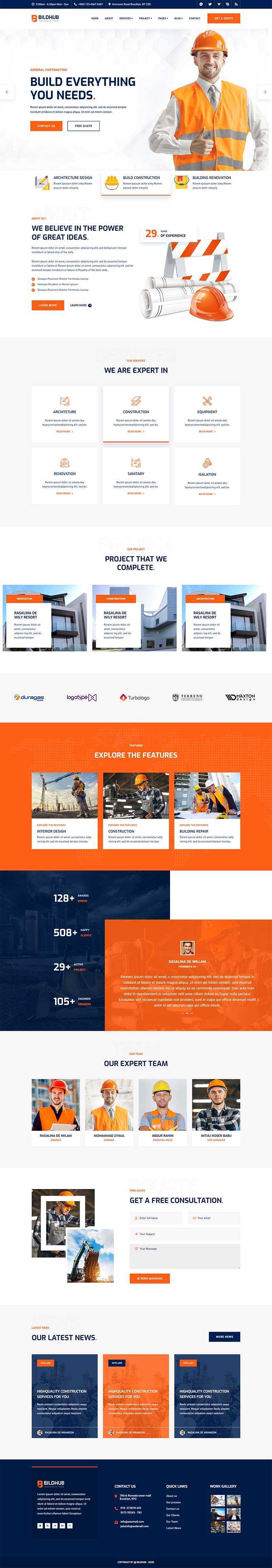 bootstrap橙色响应式建筑设计公司网站html模板 - 天能资源