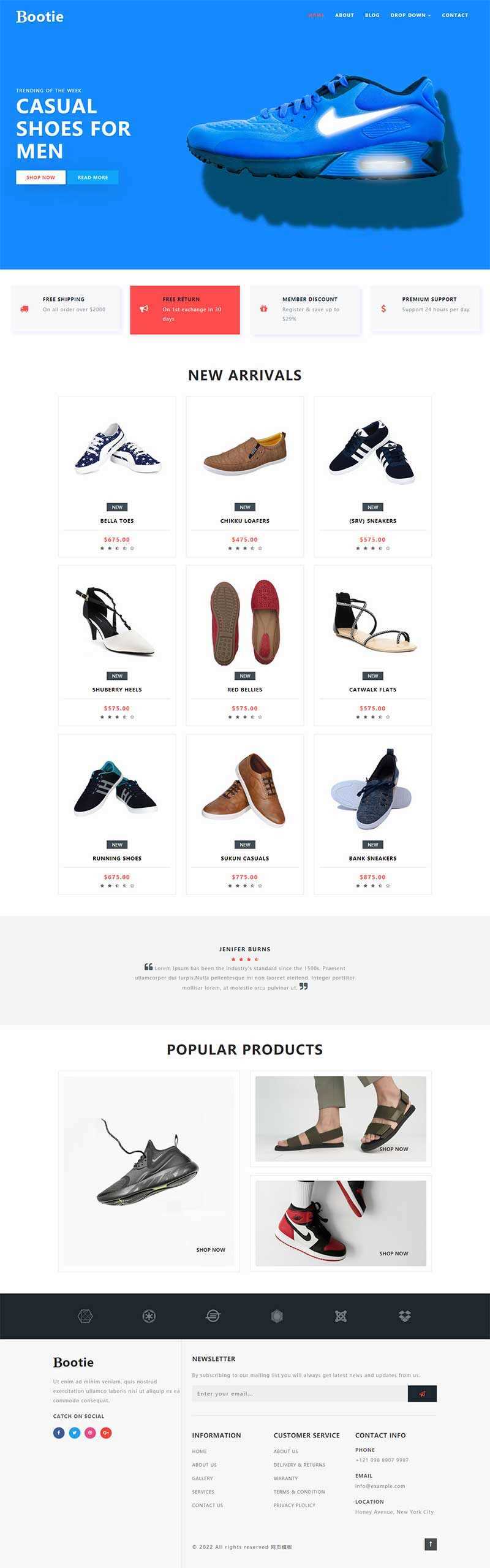 简洁大气的鞋子商城Bootstrap响应式网页模板 - 天能资源