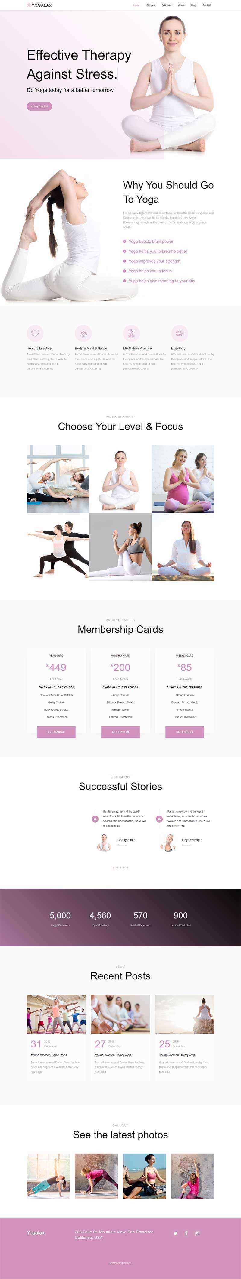 Bootstrap粉色的健身瑜伽类网站html模板 - 天能资源