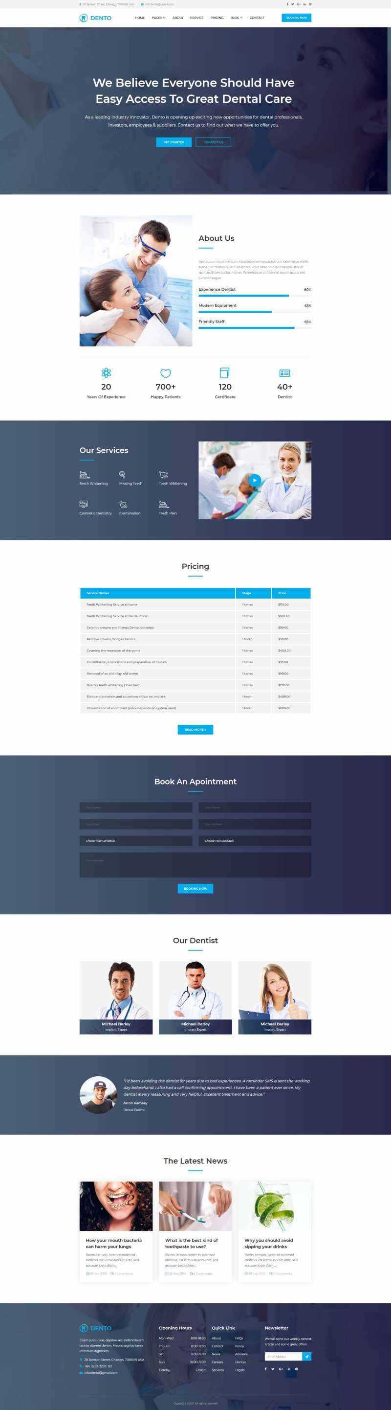 蓝色清爽的响应式牙科预约网站html模板 - 天能资源