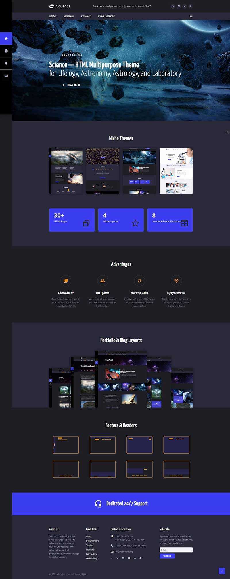 深色星空宇宙天文类多用途网站HTML模板 - 天能资源