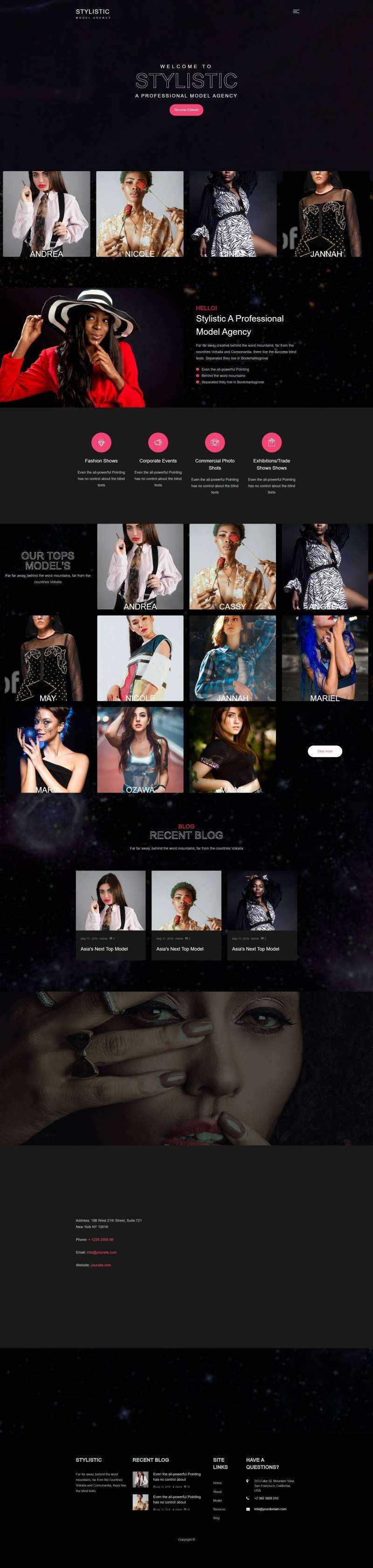 全屏背景Bootstrap4模特经纪公司网站模html板 - 天能资源