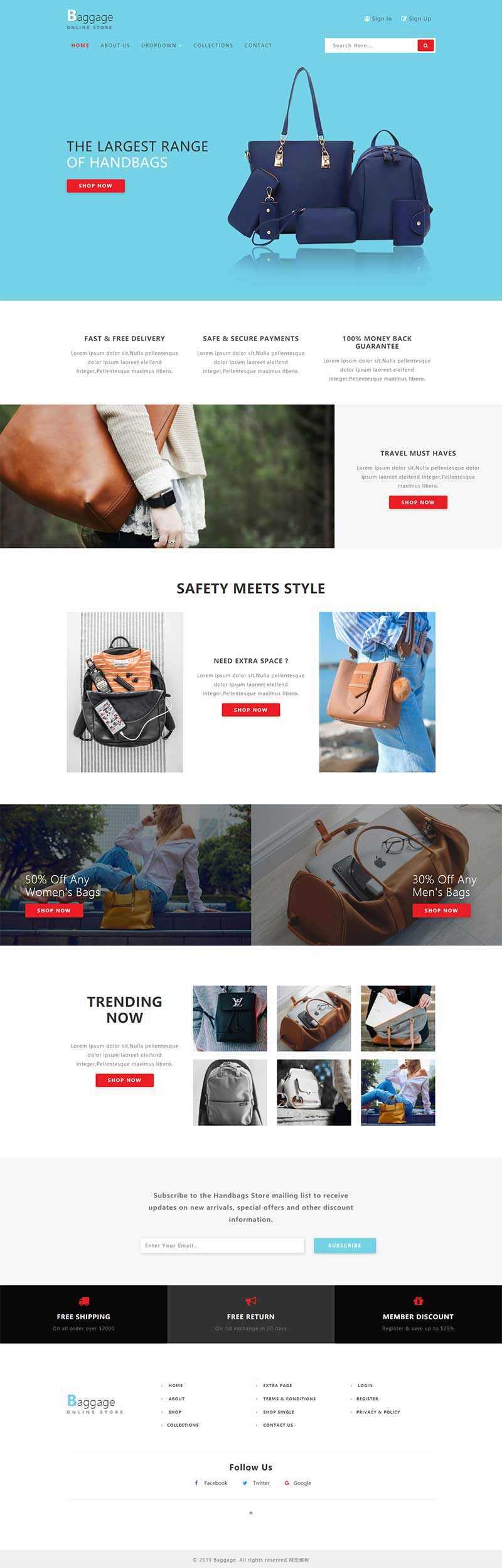 Bootstrap响应式箱包电子商务网站html模板 - 天能资源