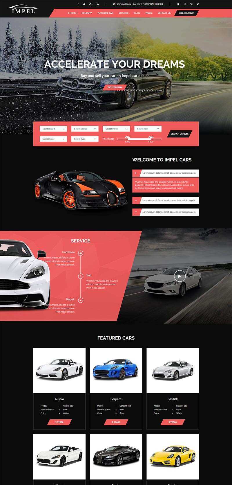 Bootstrap大气红色的汽车经销商网站html模板 - 天能资源