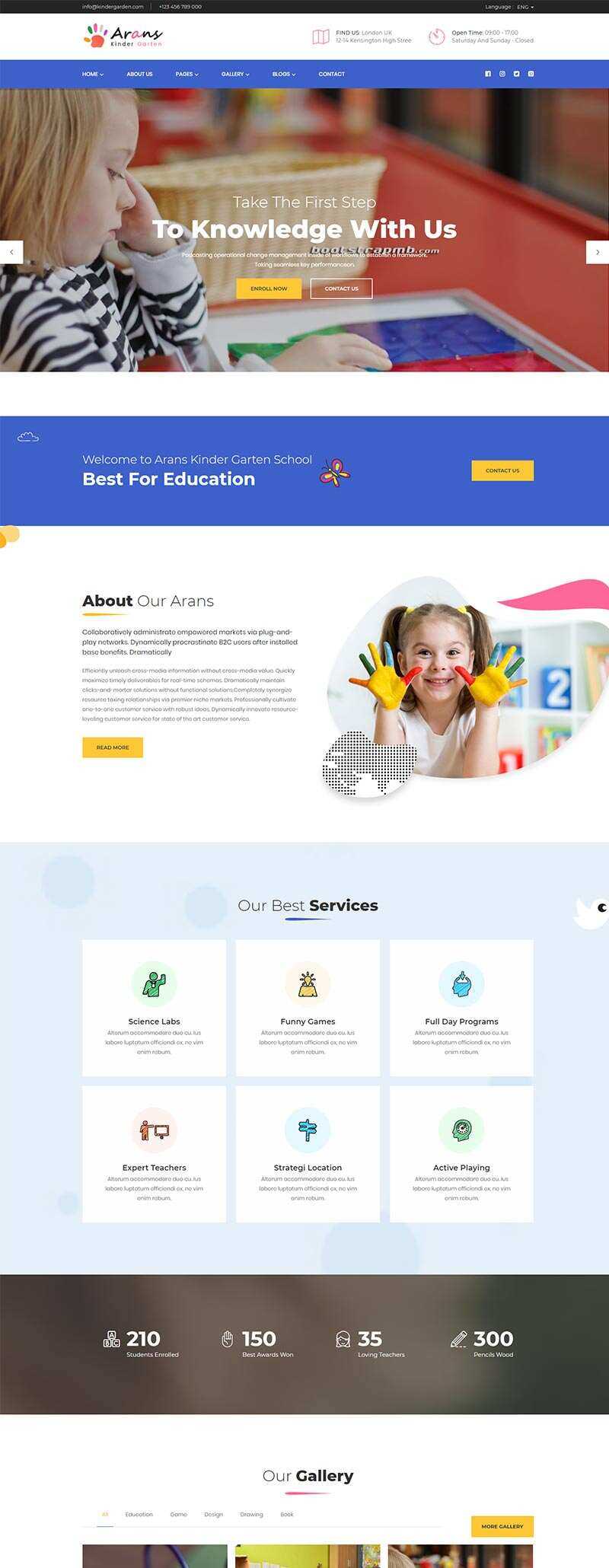 Bootstrap响应式幼儿园早教中心网站html模板 - 天能资源