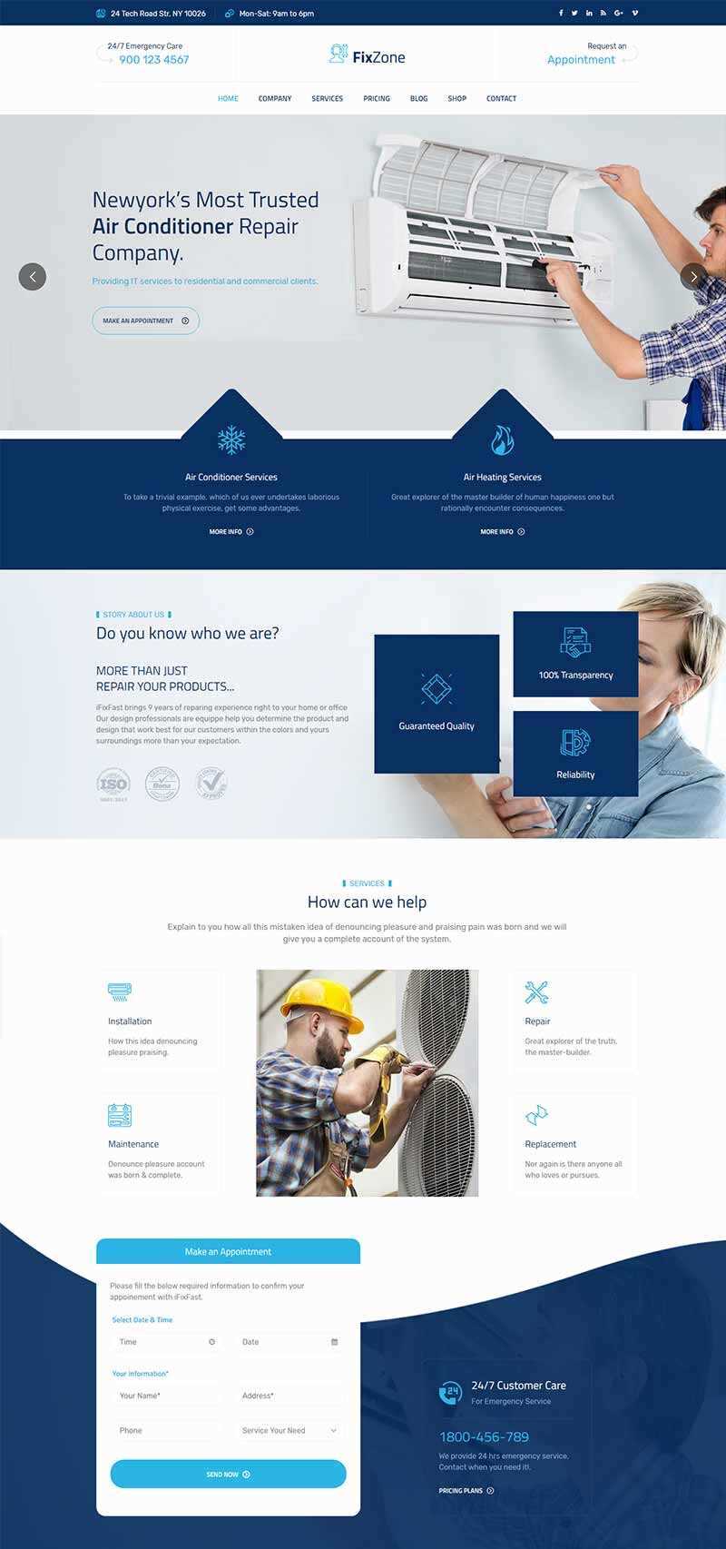 Bootstrap空调电器维修服务网站HTML模板 - 天能资源