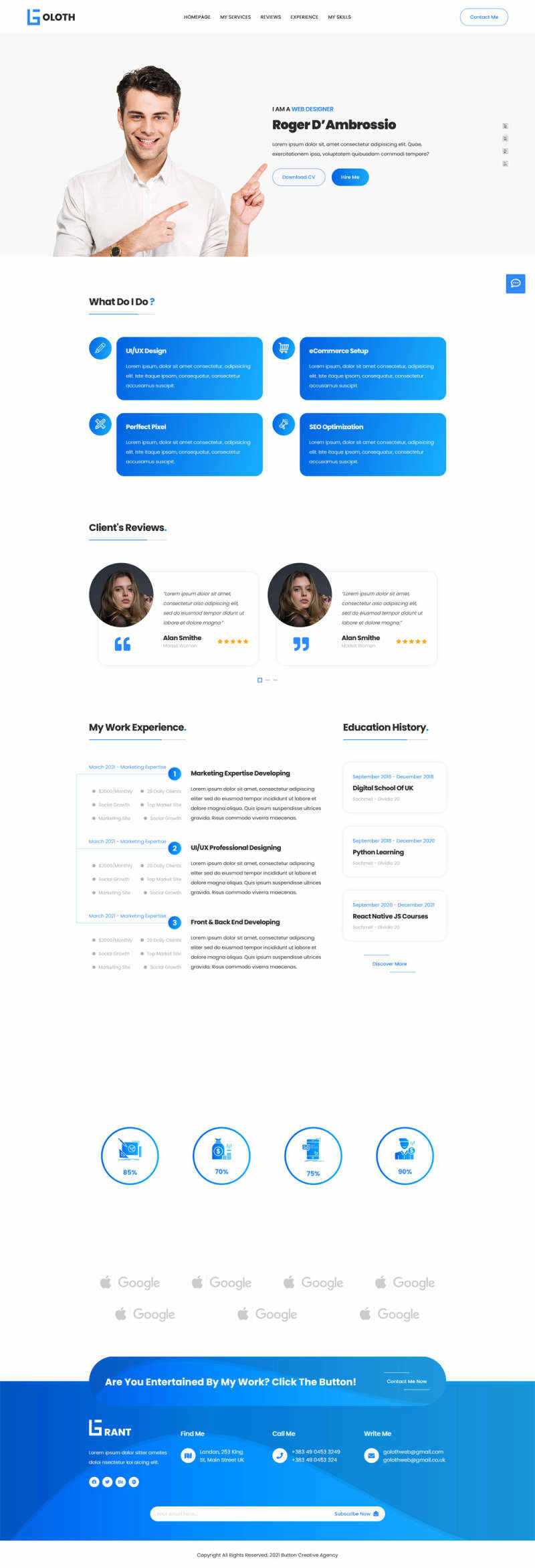 bootstrap多功能响应式个人简历单页html模板 - 天能资源