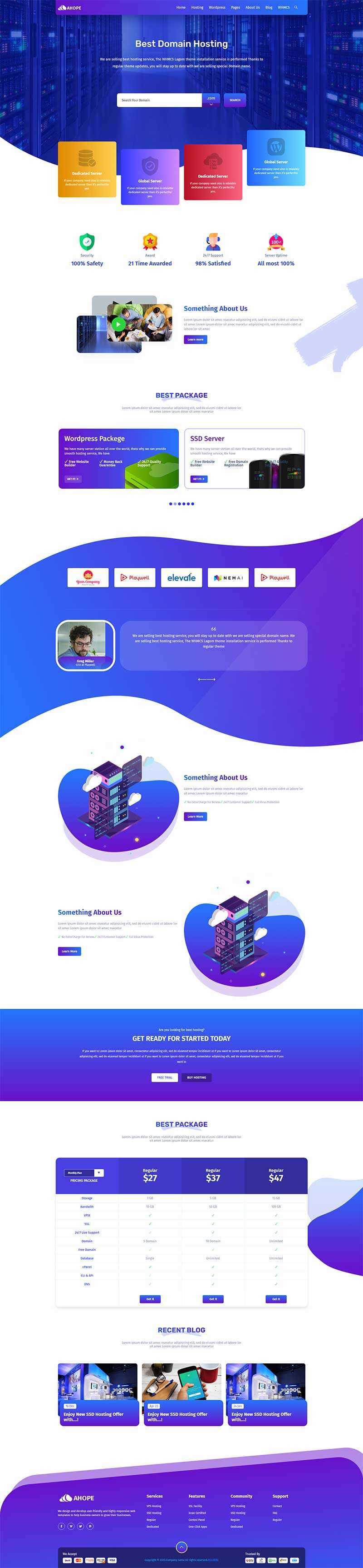 蓝色风格域名服务器托管服务公司网站html模板 - 天能资源