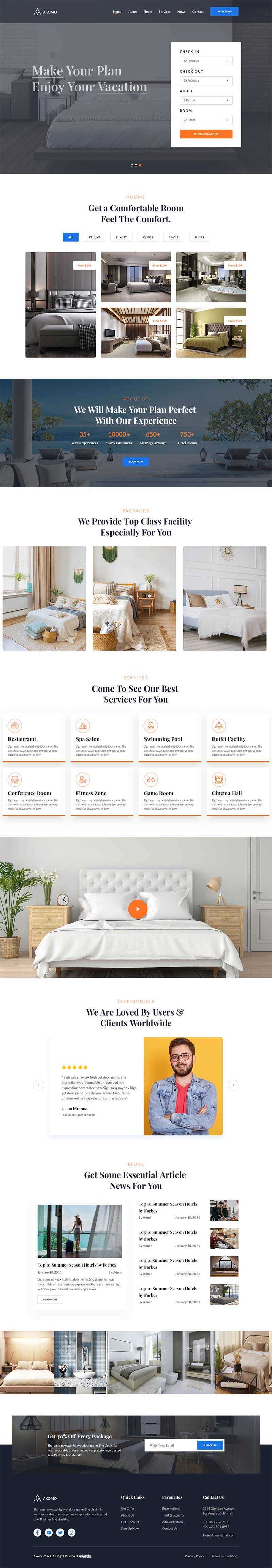 多功能酒店预订、度假村和酒店官网HTML模板 - 天能资源