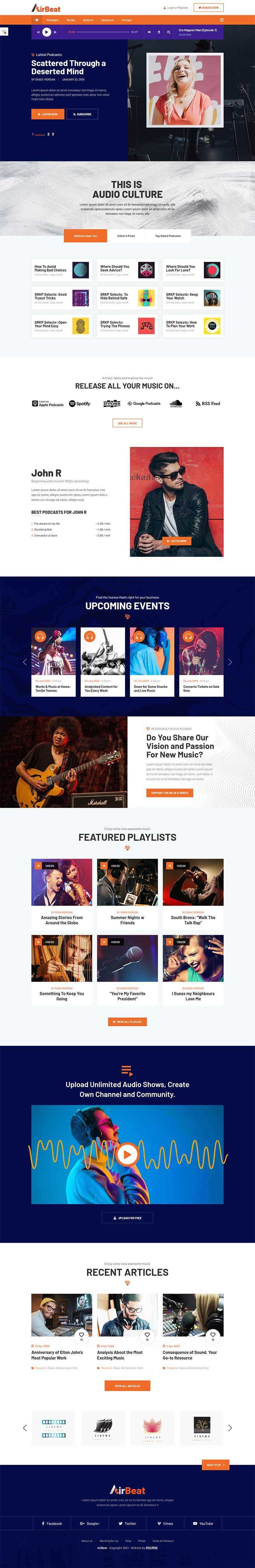 响应式多用途音频试听，音乐博客网站HTML模板 - 天能资源