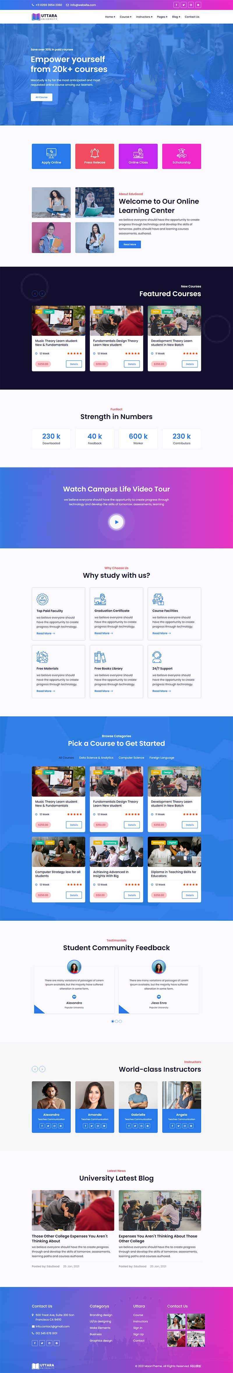 bootstrap响应式大学在线课程网站HTML模板 - 天能资源